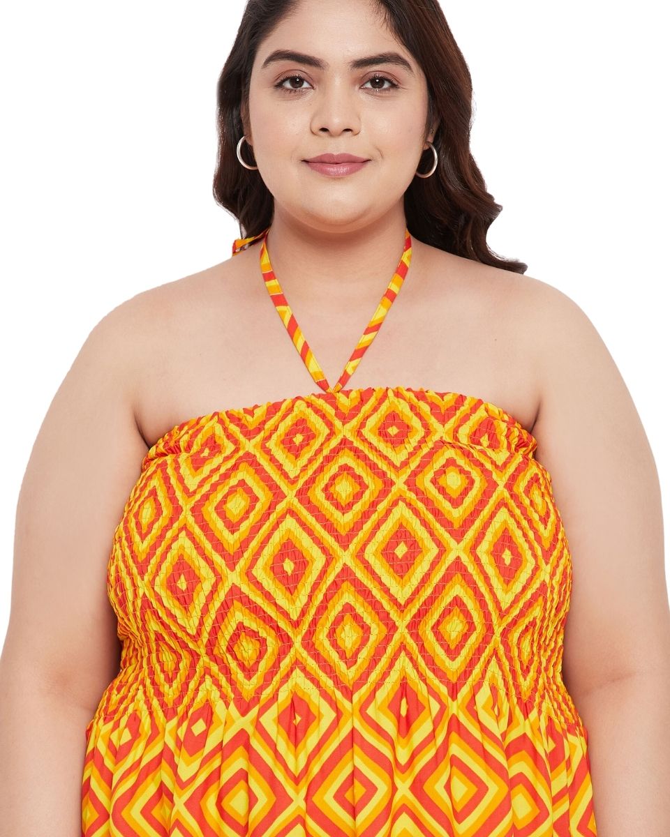 Orange Geometric Polyester Elegant Tube Dress For Plus Size Women