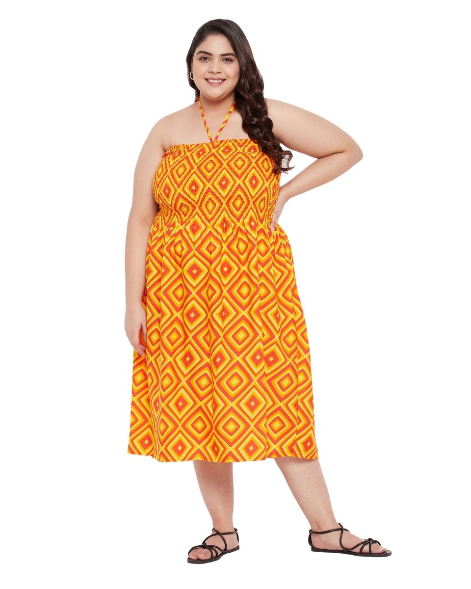 Orange Geometric Polyester Elegant Tube Dress For Plus Size Women