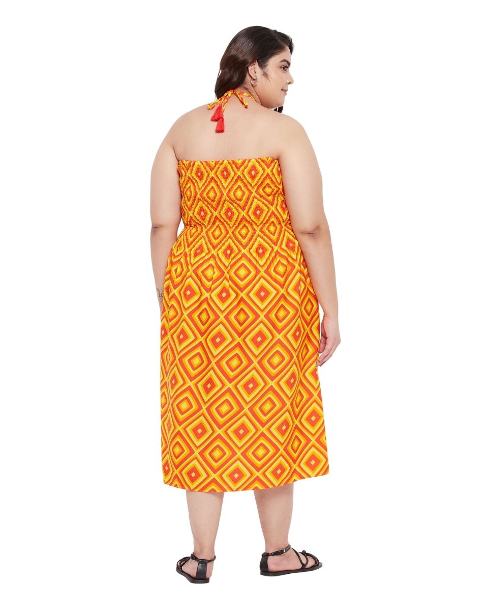 Orange Geometric Polyester Elegant Tube Dress For Plus Size Women