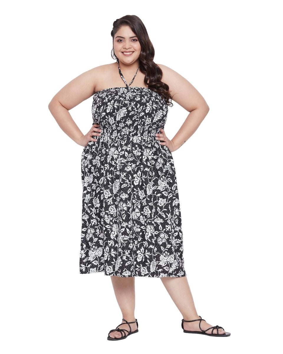 Women Plus Size Floral Halter Neck Tube Dress for Cocktail Party