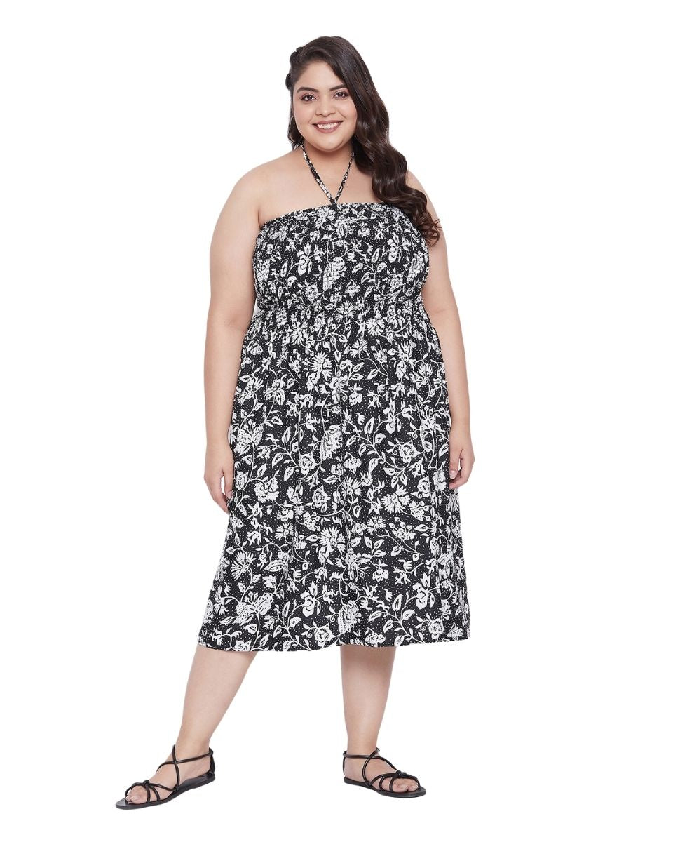 Women Plus Size Floral Halter Neck Tube Dress for Cocktail Party