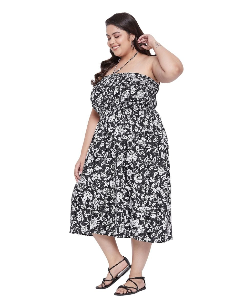 Women Plus Size Floral Halter Neck Tube Dress for Cocktail Party