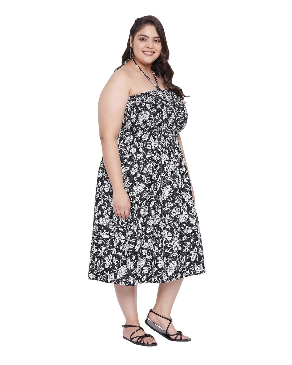 Women Plus Size Floral Halter Neck Tube Dress for Cocktail Party