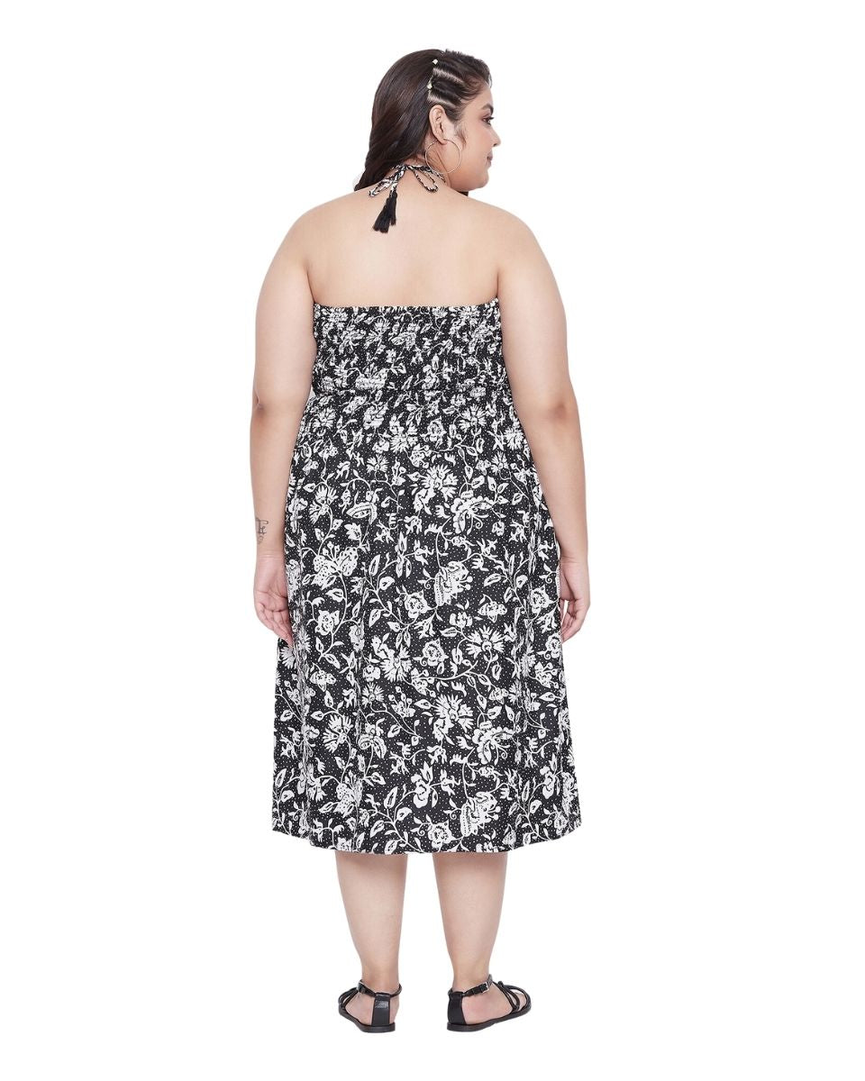 Women Plus Size Floral Halter Neck Tube Dress for Cocktail Party