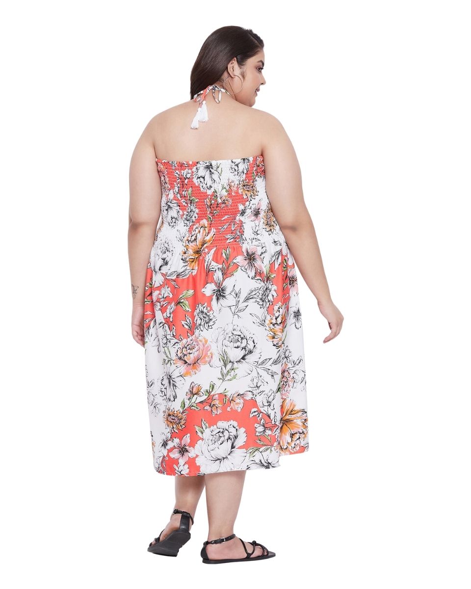 Multicolor Polyester Women Plus Size Boho Midi Tube Dress