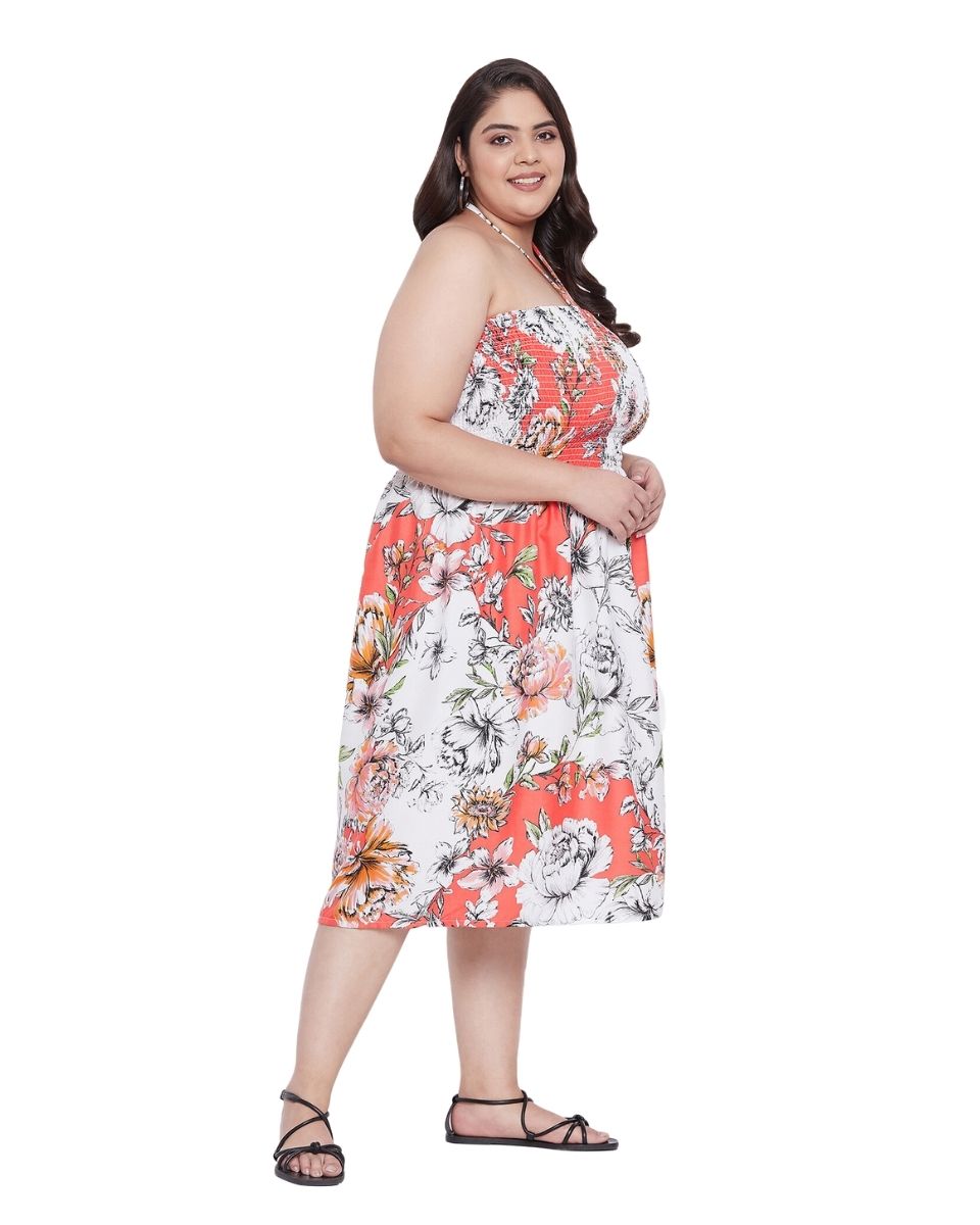 Multicolor Polyester Women Plus Size Boho Midi Tube Dress
