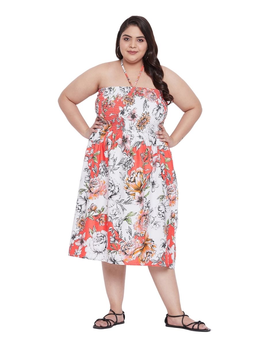 Multicolor Polyester Women Plus Size Boho Midi Tube Dress