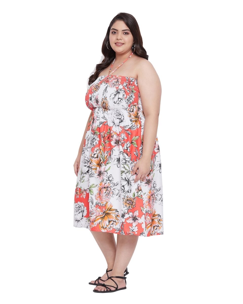 Multicolor Polyester Women Plus Size Boho Midi Tube Dress