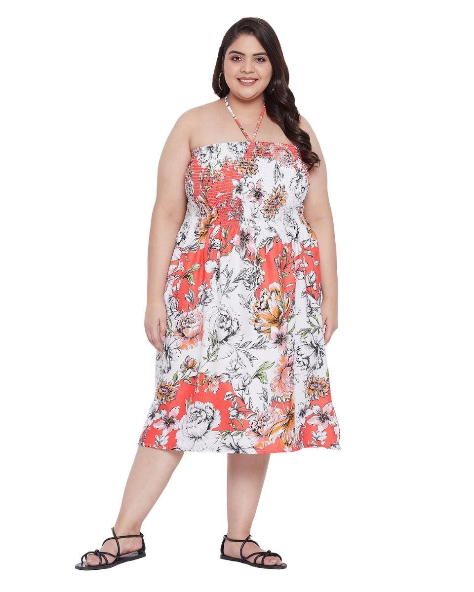 Multicolor Polyester Women Plus Size Boho Midi Tube Dress