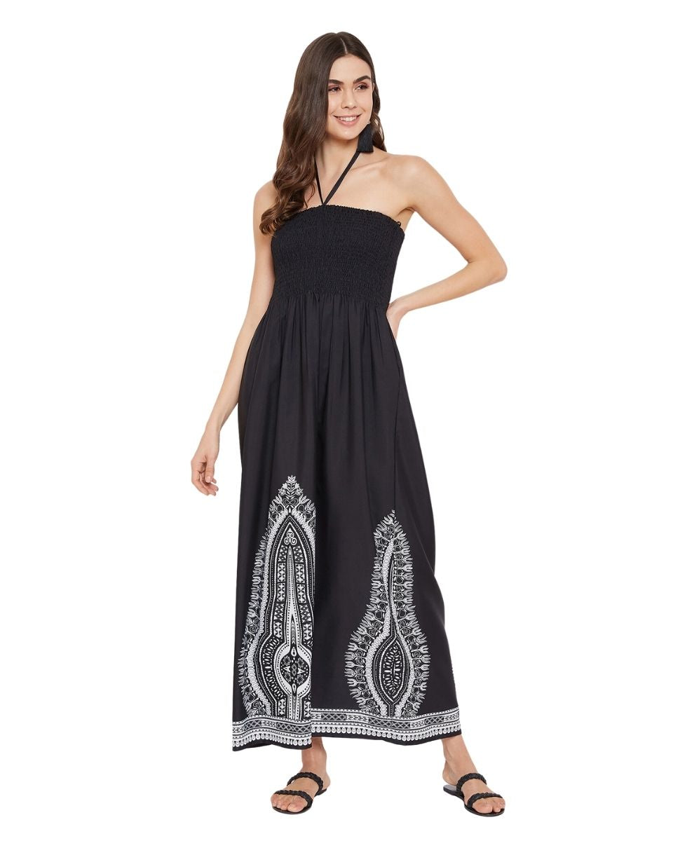 Tribal Printed Black Polyester Tube Dress for Women L
