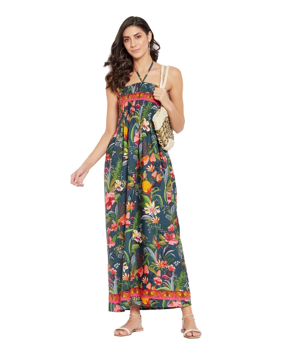 Floral Multicolor Polyester Cocktail Party Tube Dress For Women