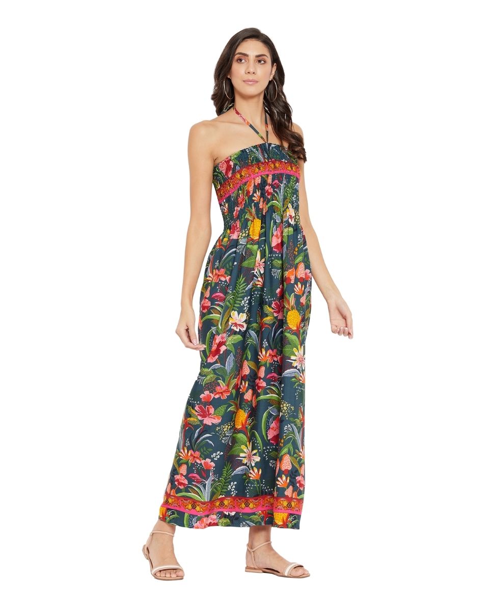 Floral Multicolor Polyester Cocktail Party Tube Dress For Women