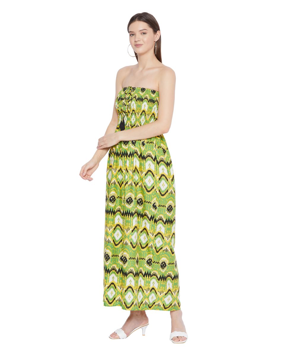 Geometric Printed Light Green Plus Size Strapless Dress for Women