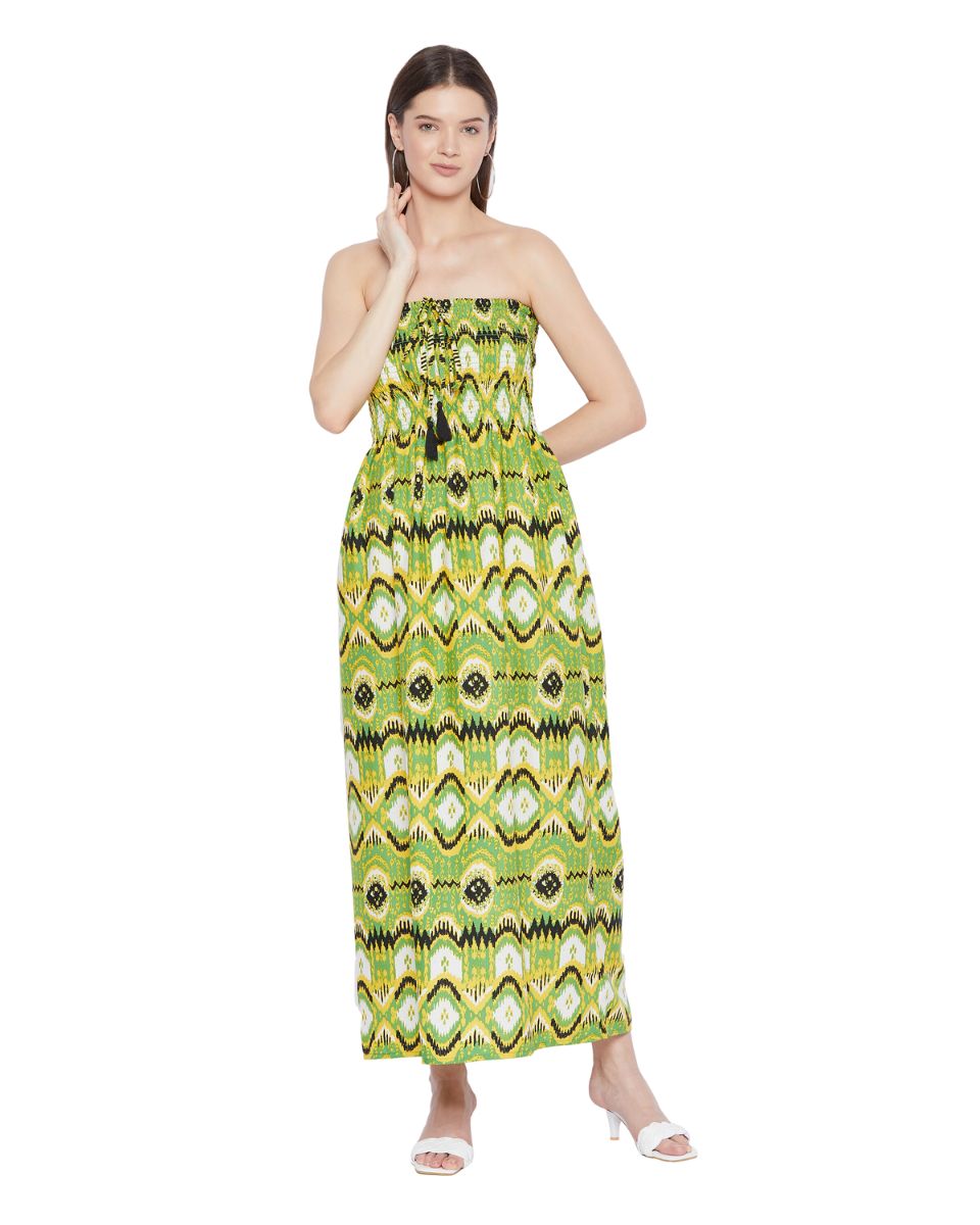 Geometric Printed Light Green Plus Size Strapless Dress for Women