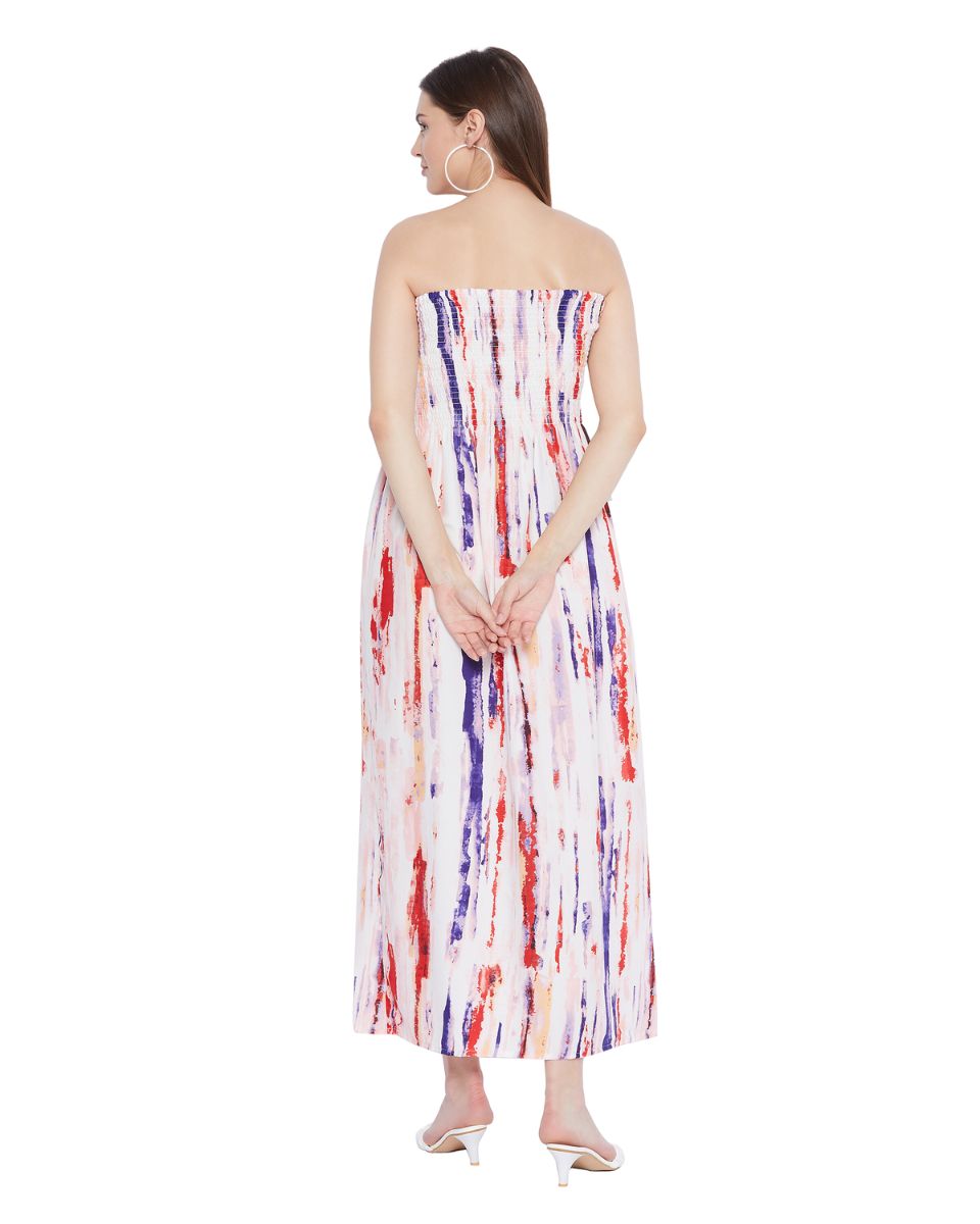 Tie Dye Printed Multicolor Polyester Tube Dress For Women