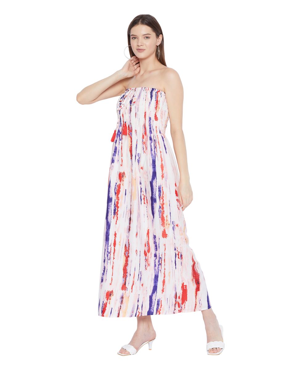 Tie Dye Printed Multicolor Polyester Tube Dress For Women