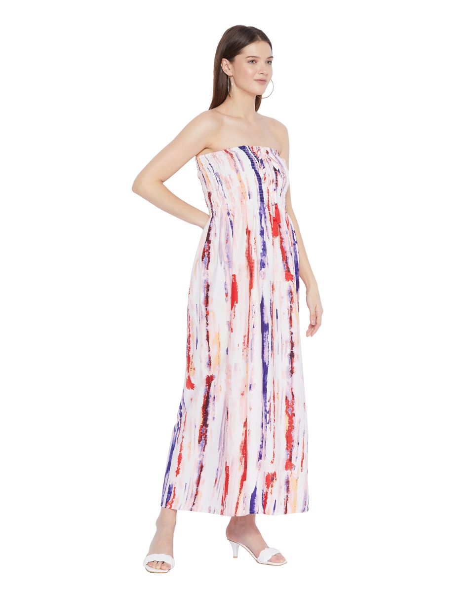Tie Dye Printed Multicolor Polyester Tube Dress For Women