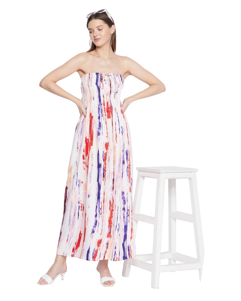 Tie Dye Printed Multicolor Polyester Tube Dress For Women