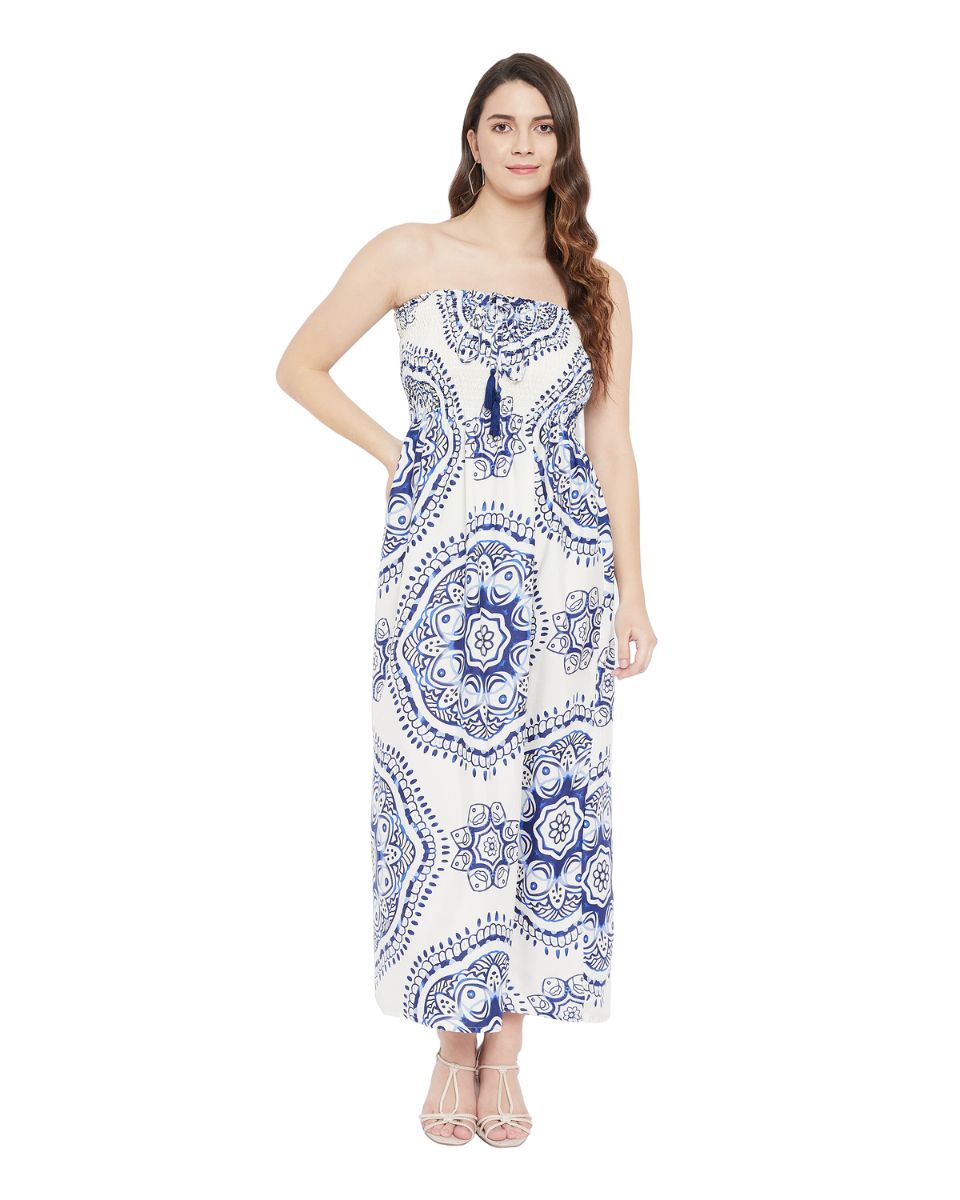 Mandala Printed Women Plus Size Strapless Dresses for Parties