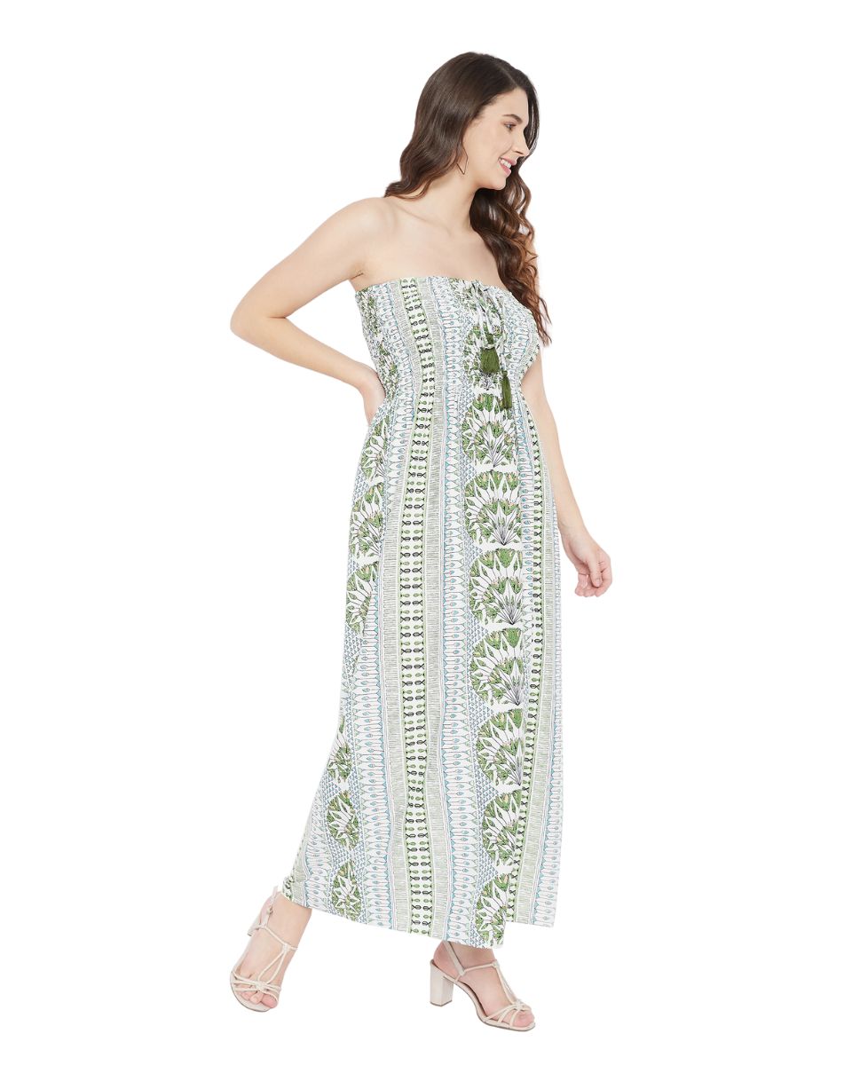 Floral Printed Olive Polyester Plus Size Tube Dress For Women