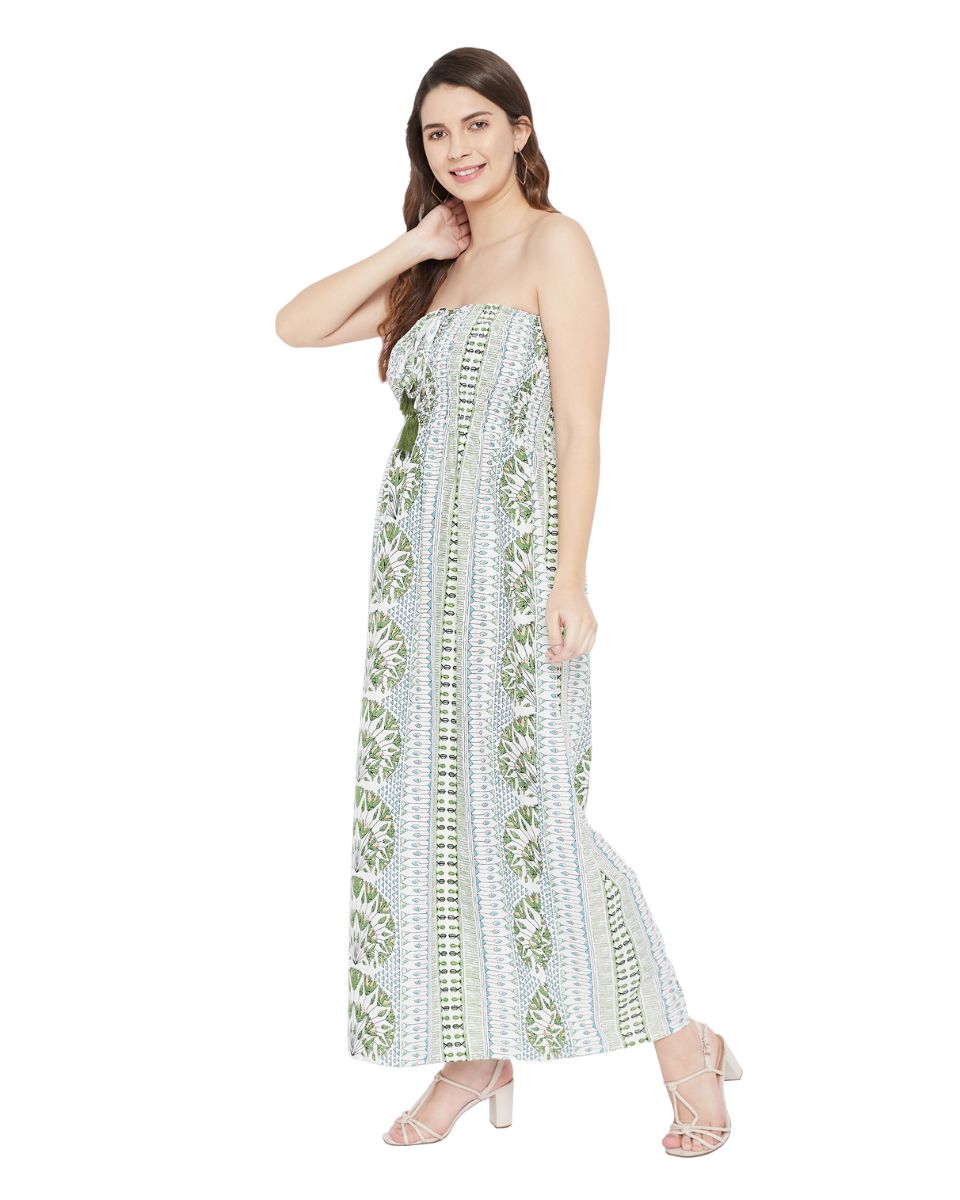 Floral Printed Olive Polyester Plus Size Tube Dress For Women