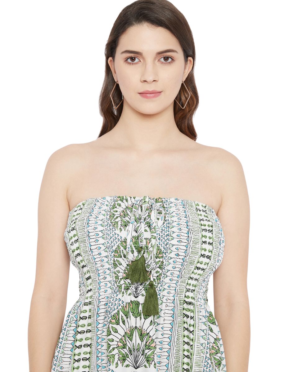 Floral Printed Olive Polyester Plus Size Tube Dress For Women