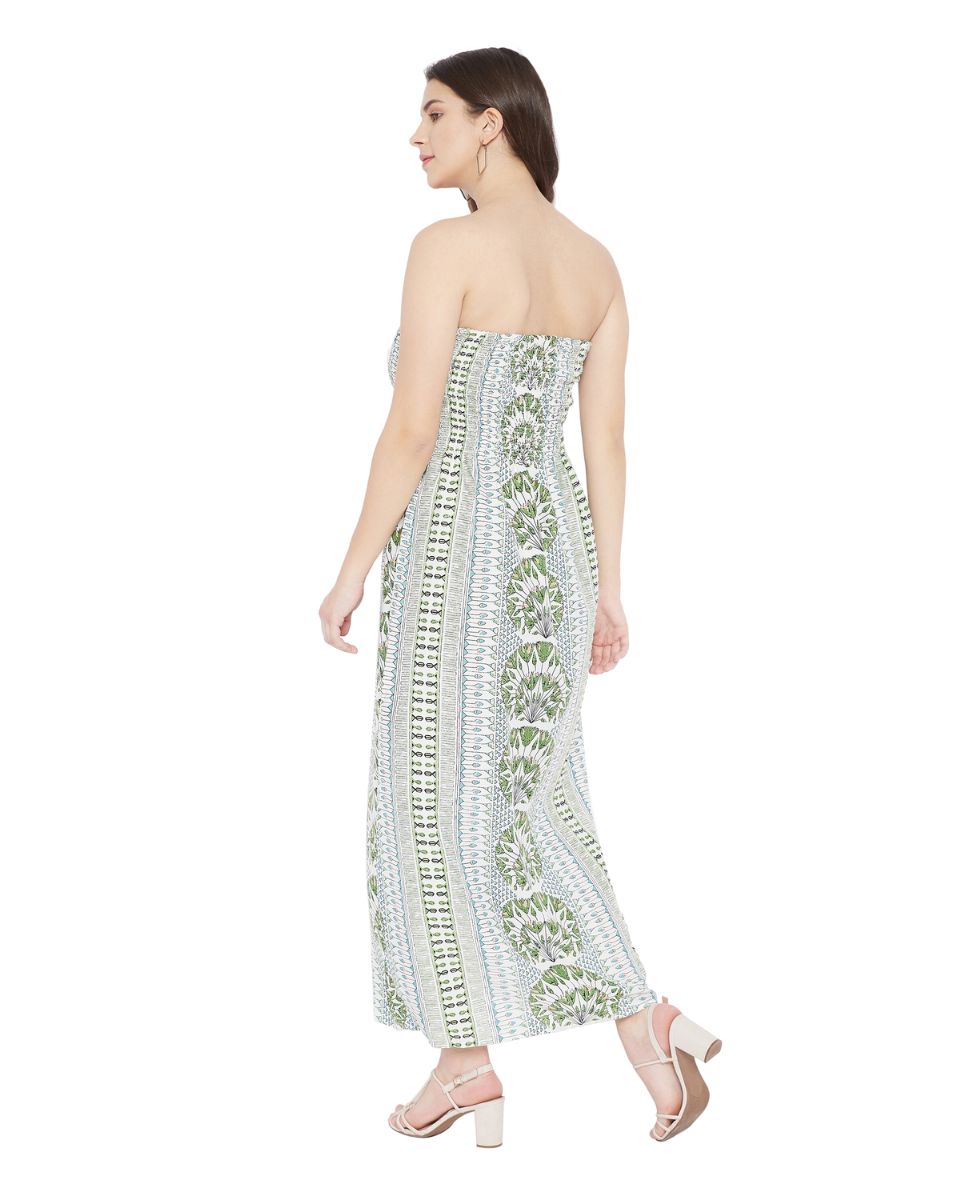 Floral Printed Olive Polyester Plus Size Tube Dress For Women