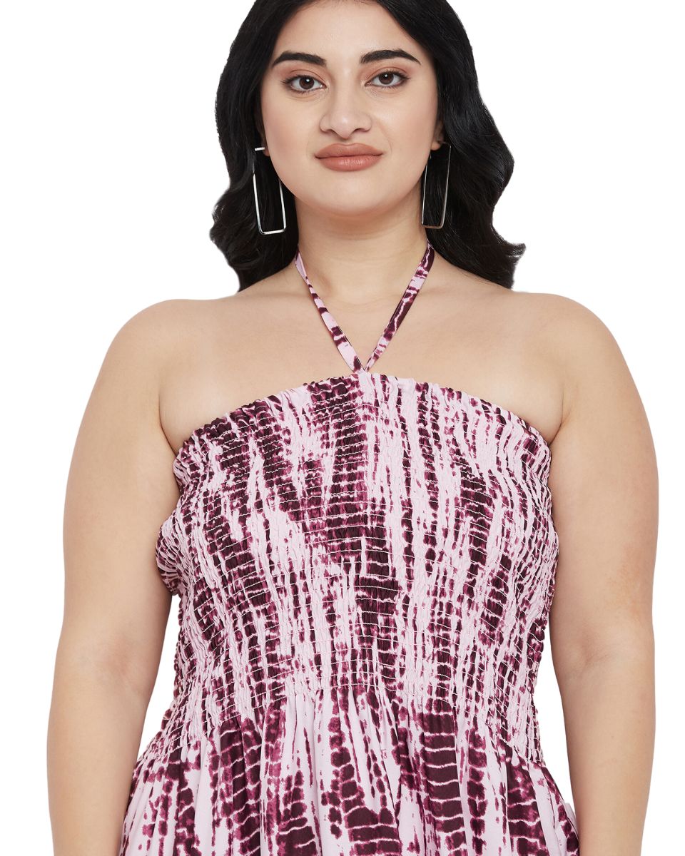 Tie Dye Purple Polyester Plus Size Tube Dress For Women