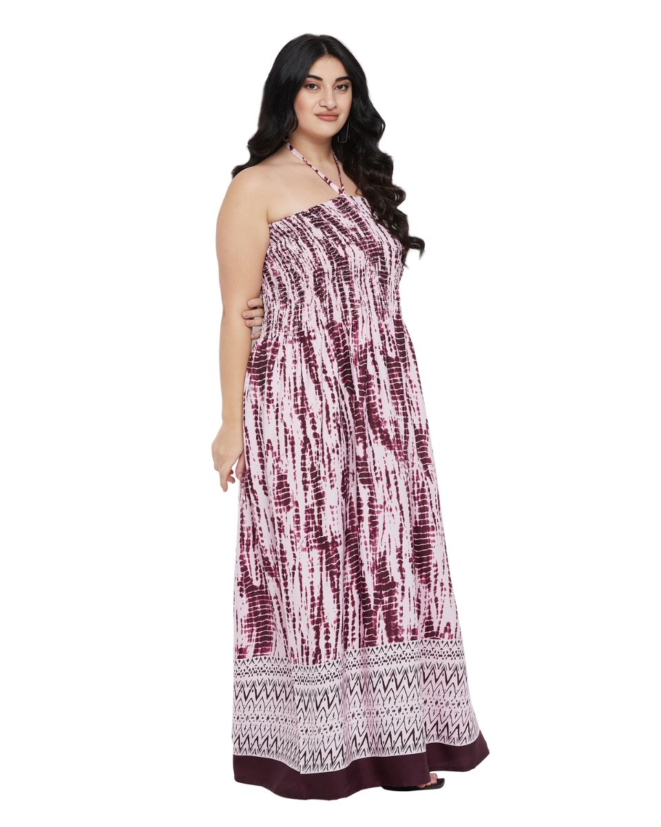 Tie Dye Purple Polyester Plus Size Tube Dress For Women