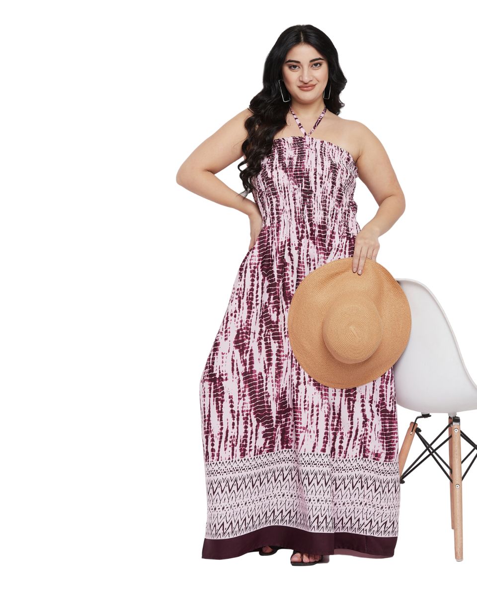 Tie Dye Purple Polyester Plus Size Tube Dress For Women