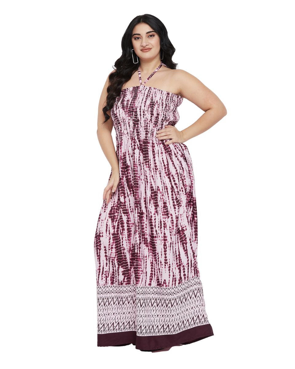 Tie Dye Purple Polyester Plus Size Tube Dress For Women