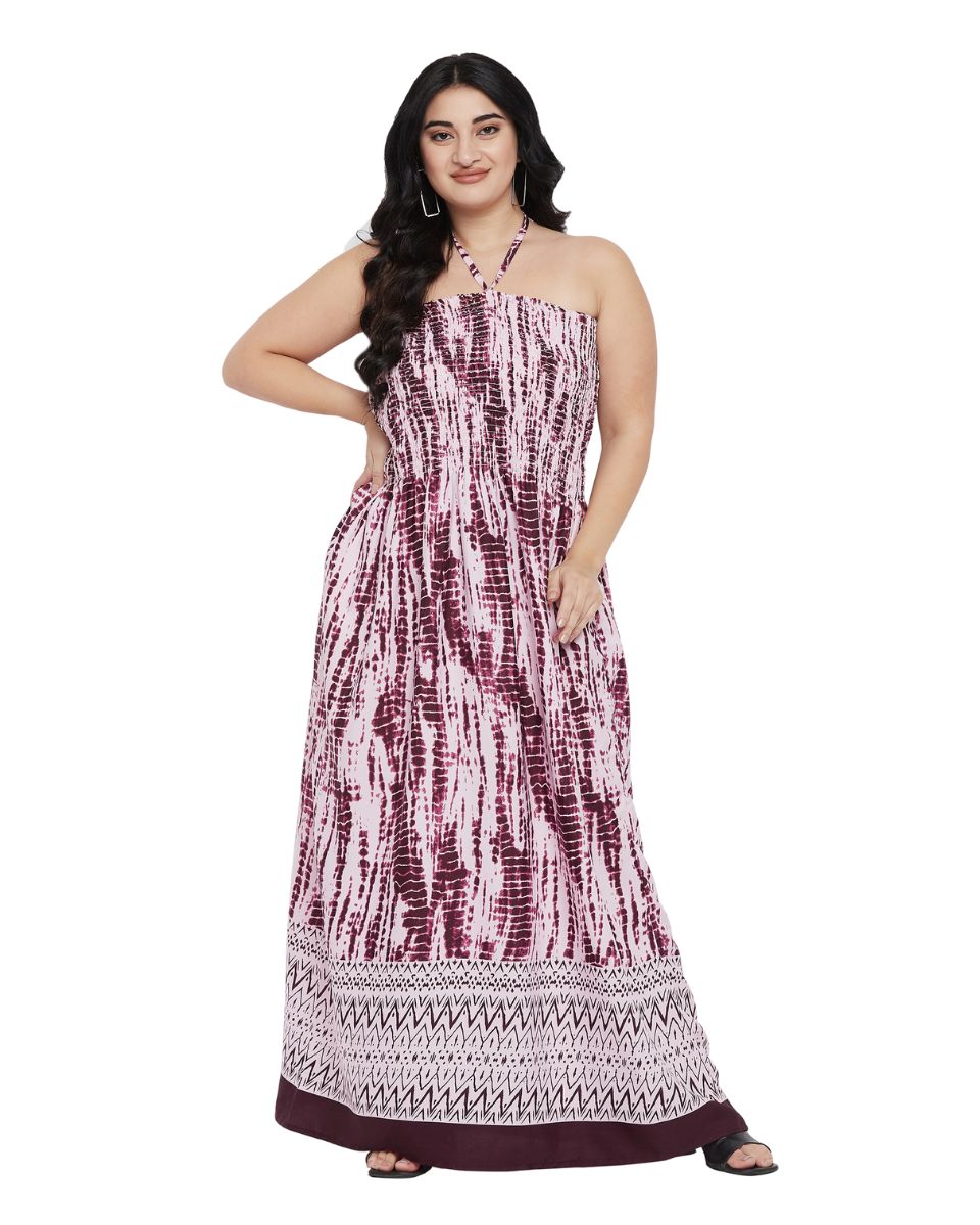 plus size tube maxi dress Tie Dye Print Purple Polyester Tube Dress for Women 2X