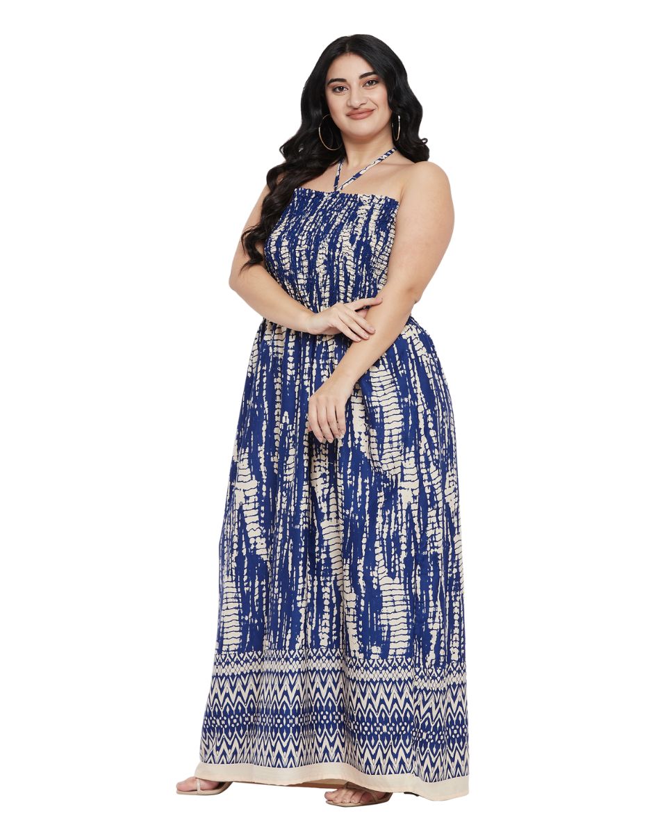 Tie Dye Blue Polyester Women Casual Strapless Tube Dresses for Parties