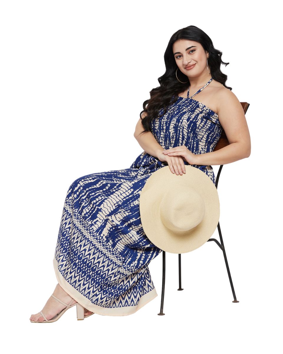 Tie Dye Blue Polyester Women Casual Strapless Tube Dresses for Parties