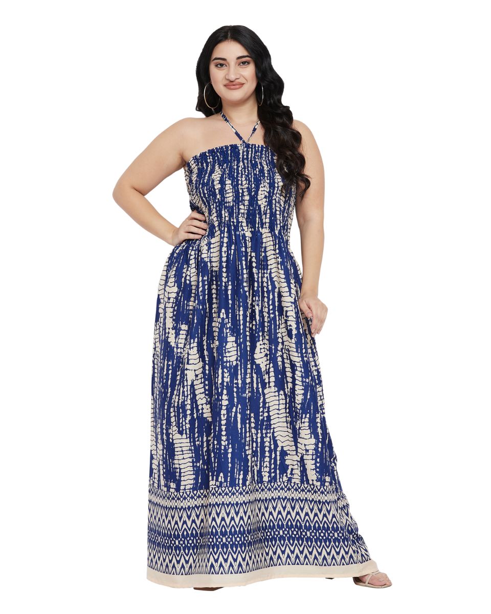 Tie Dye Blue Polyester Women Casual Strapless Tube Dresses for Parties