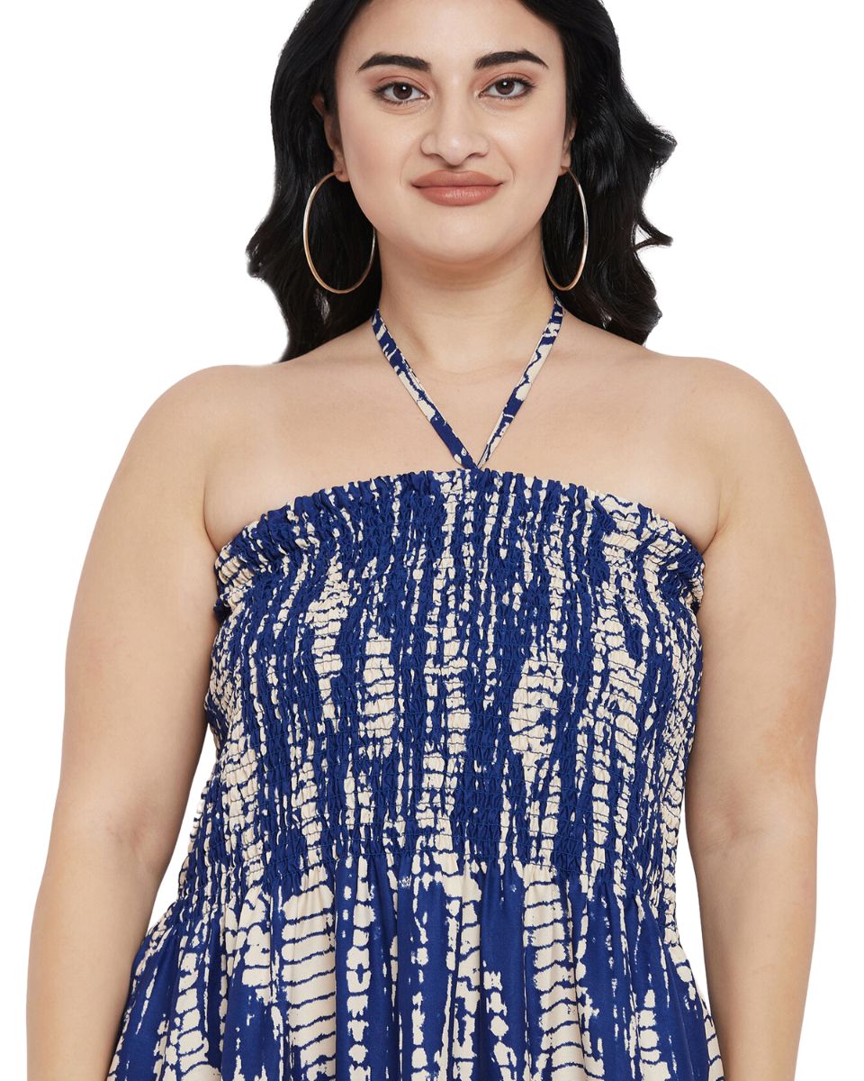 Tie Dye Blue Polyester Women Casual Strapless Tube Dresses for Parties