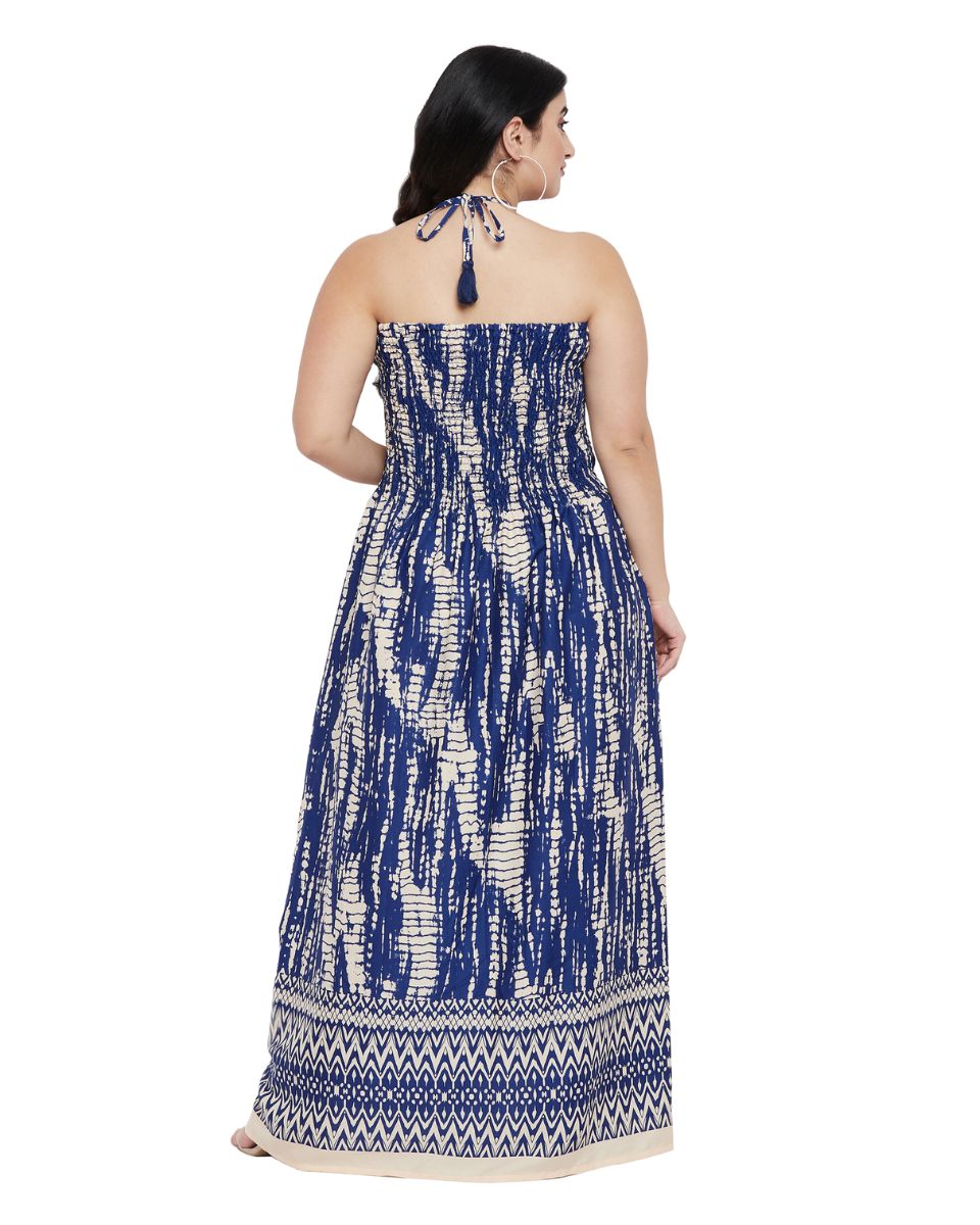 Tie Dye Blue Polyester Women Casual Strapless Tube Dresses for Parties