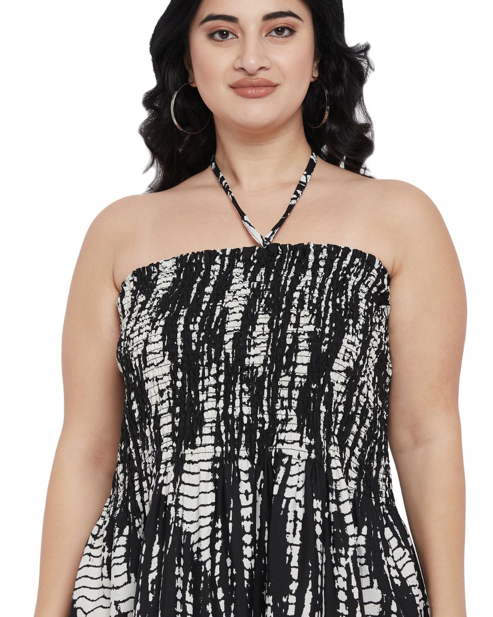 Black Tie Dye Women Plus Size Strapless Maxi Dress for Summer