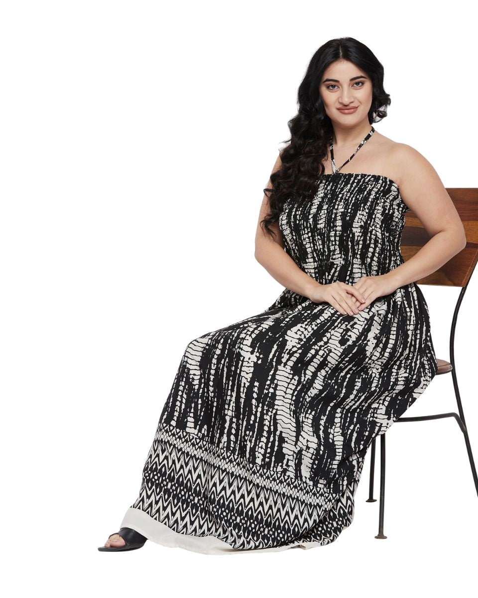 Black Tie Dye Women Plus Size Strapless Maxi Dress for Summer