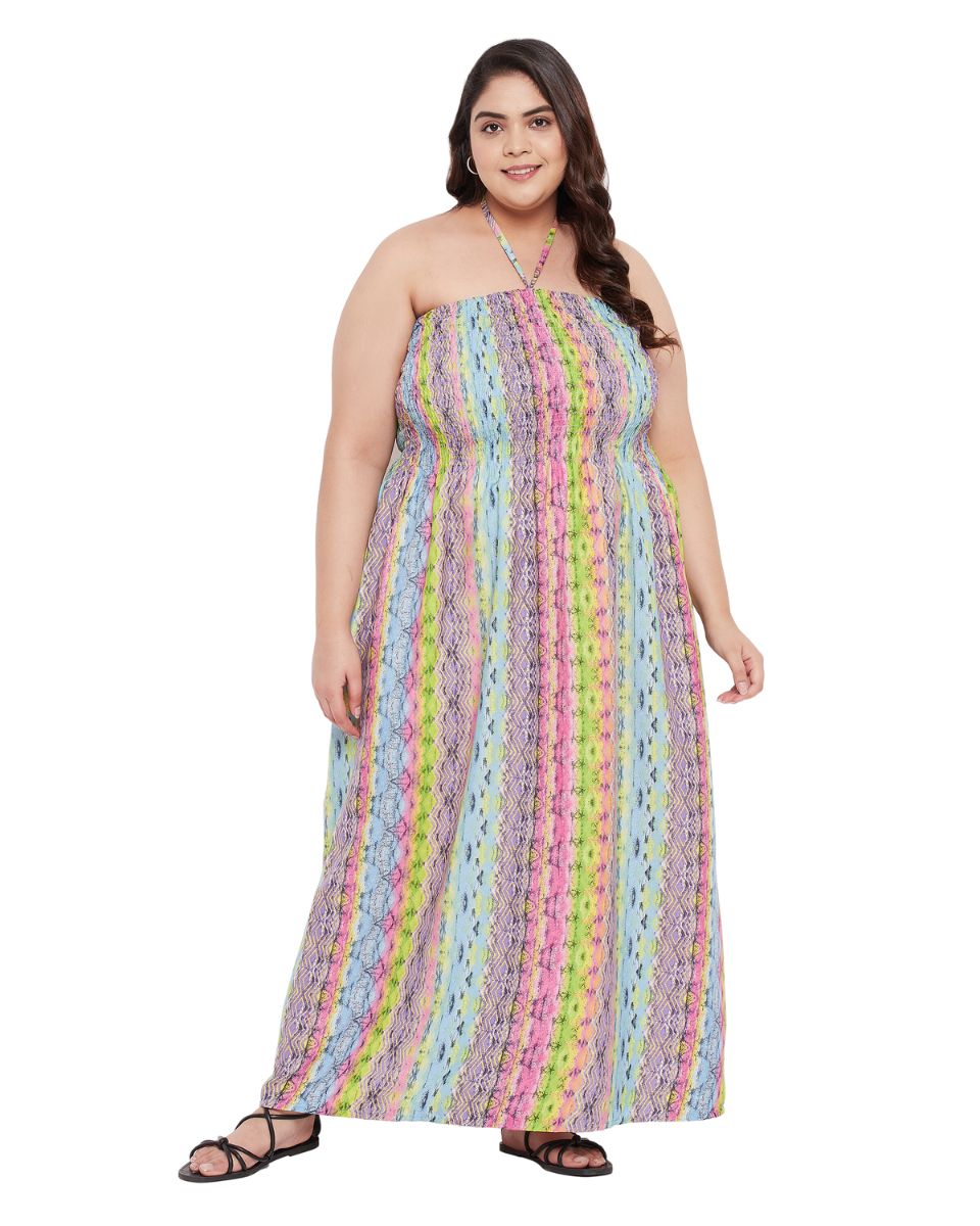 Striped Multicolor Women Plus Size Cocktail Tube Dress