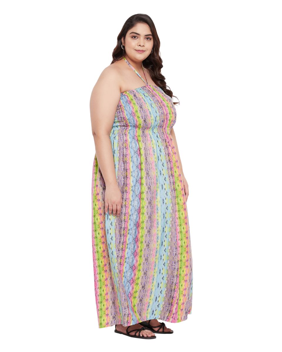 Striped Multicolor Women Plus Size Cocktail Tube Dress