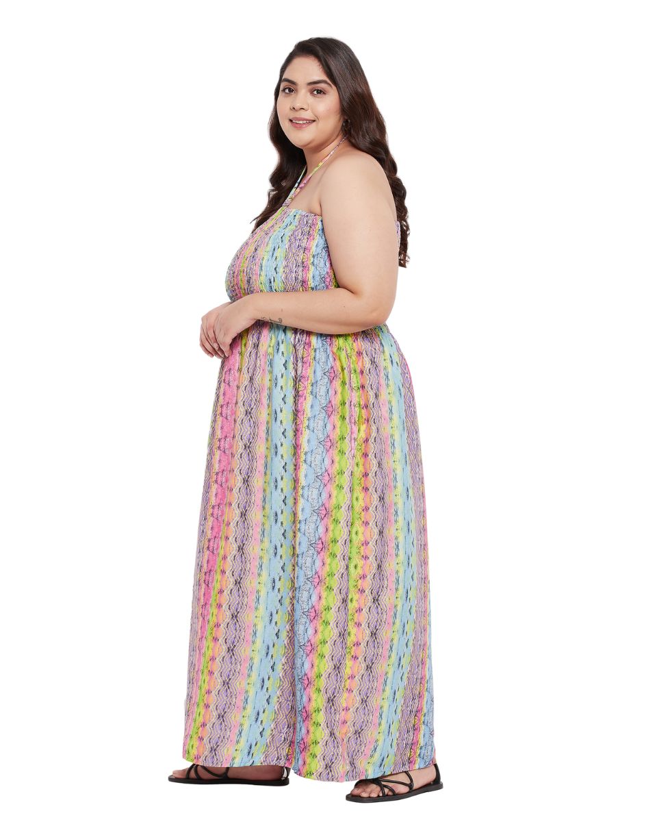 Striped Multicolor Women Plus Size Cocktail Tube Dress