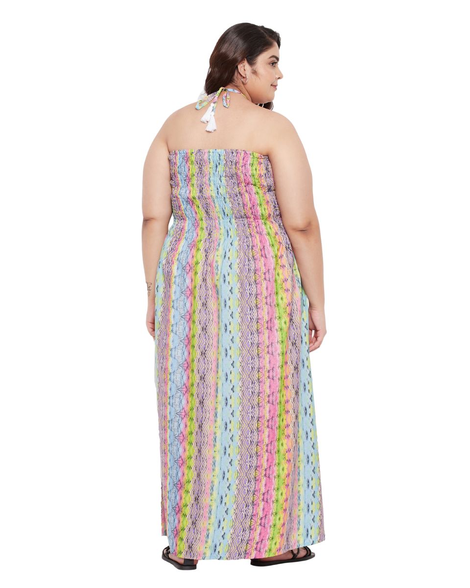Striped Multicolor Women Plus Size Cocktail Tube Dress