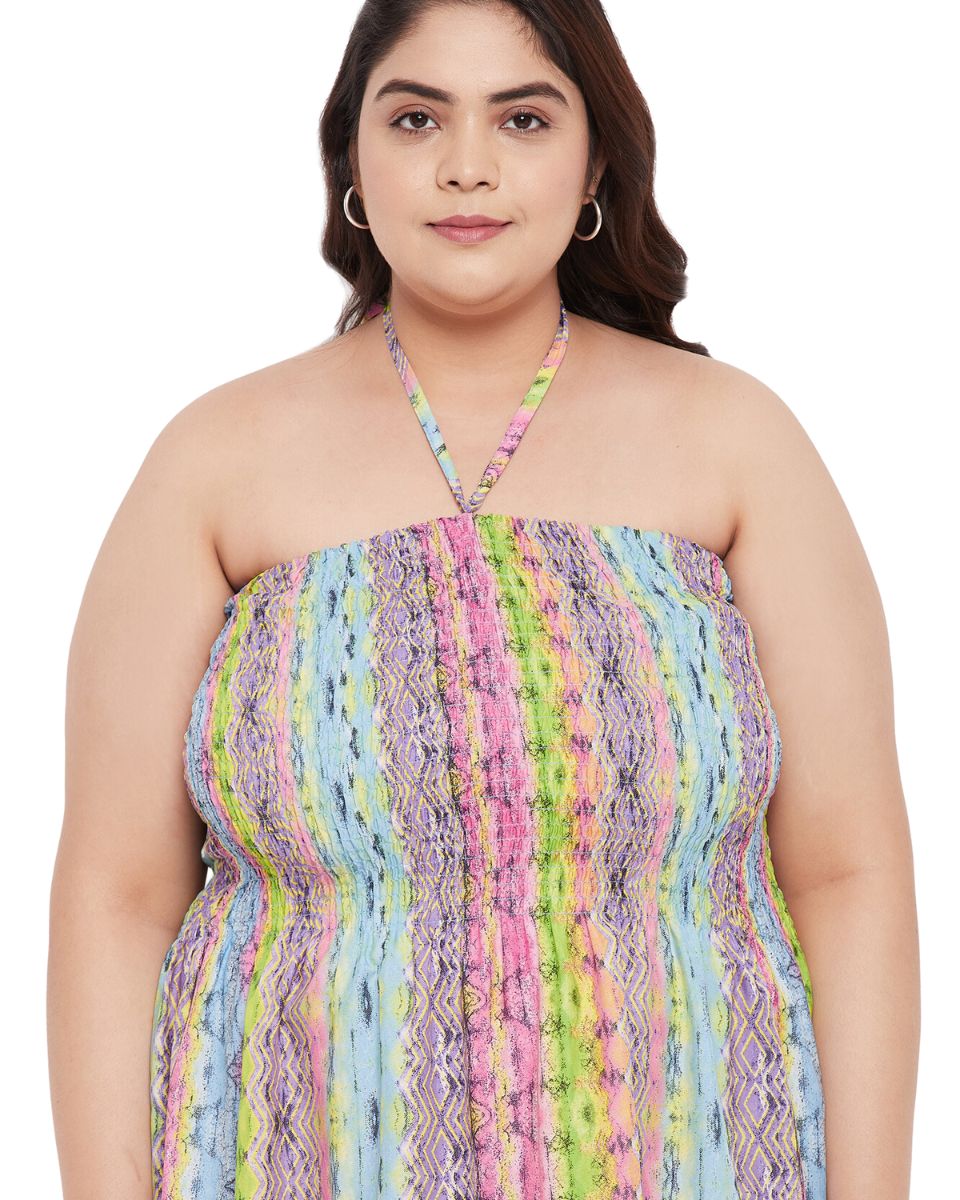 Striped Multicolor Women Plus Size Cocktail Tube Dress