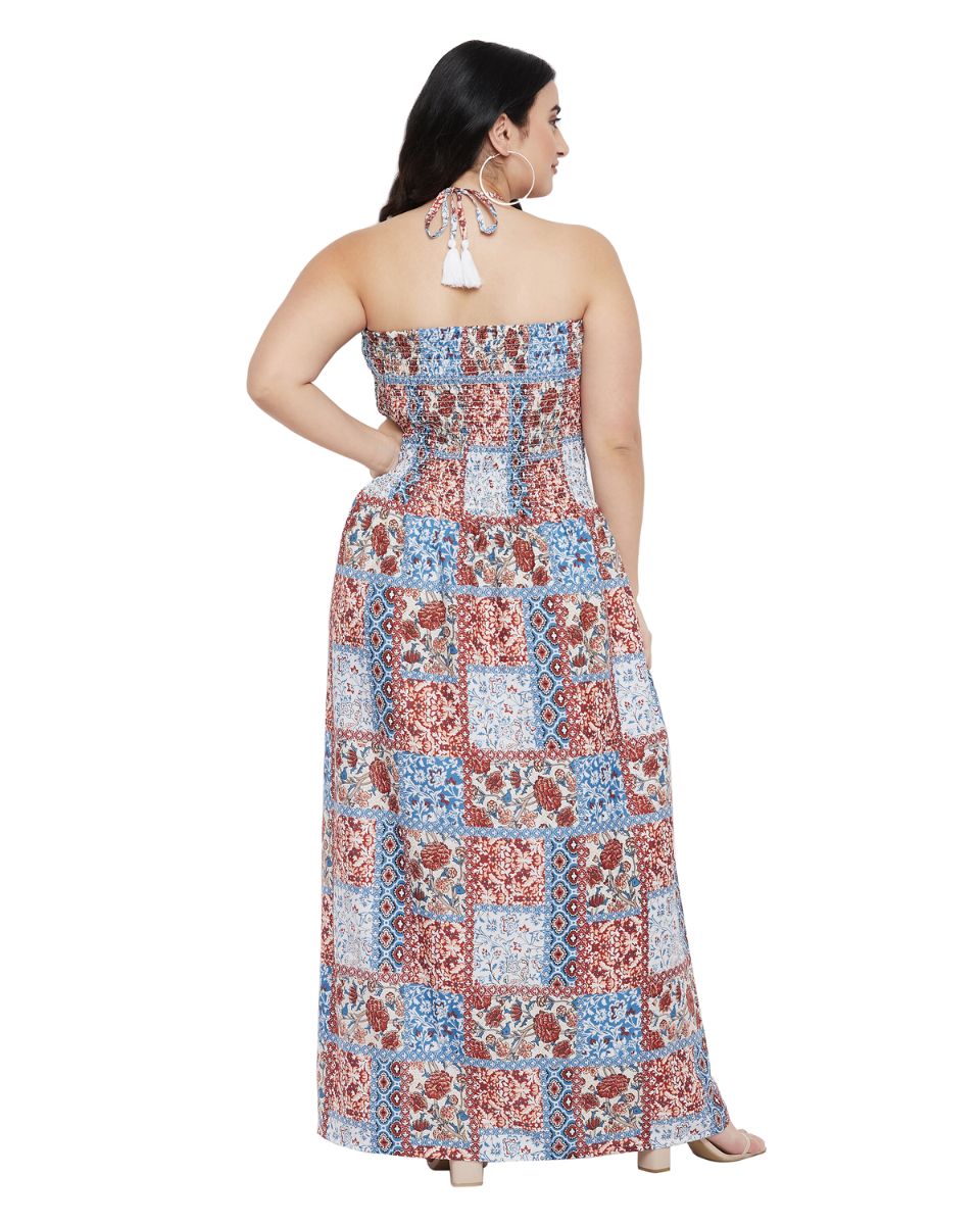 Floral Printed Multicolor Polyester Tube Dress For Women