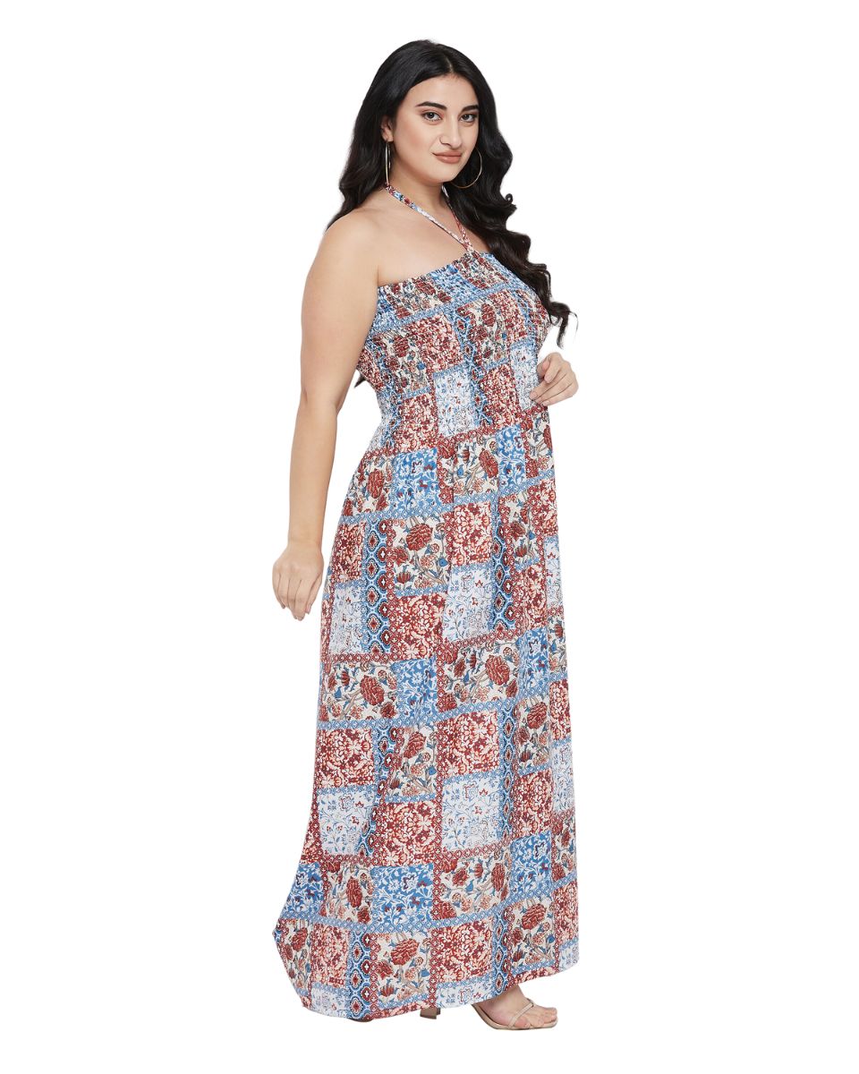 Floral Printed Multicolor Polyester Tube Dress For Women
