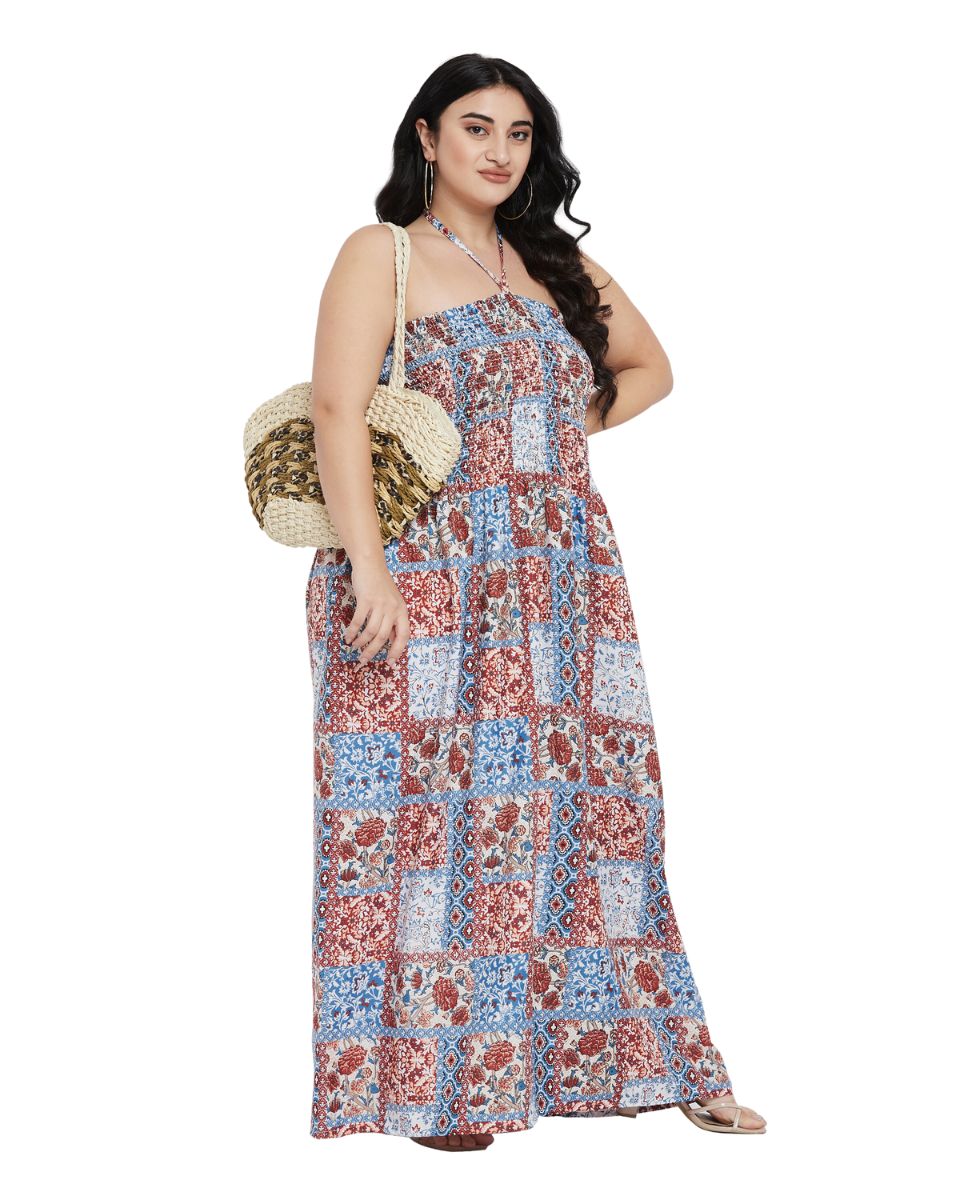 Floral Printed Multicolor Polyester Tube Dress For Women