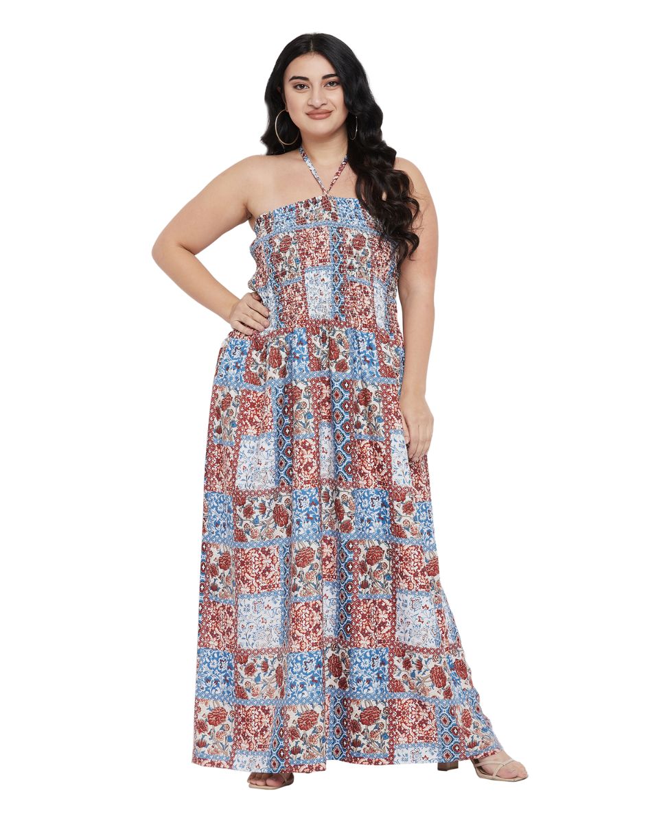 Floral Printed Multicolor Polyester Tube Dress For Women