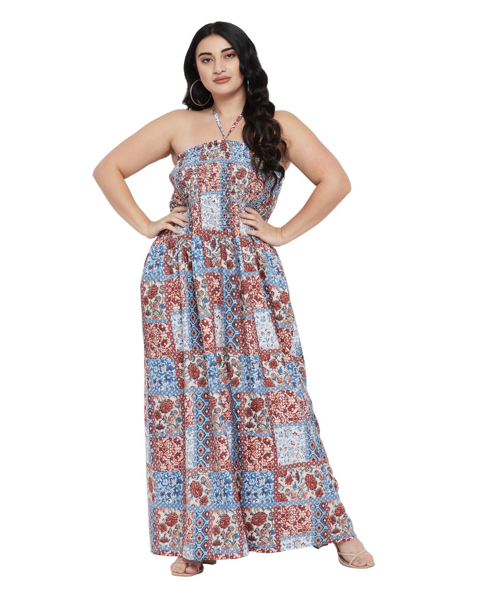 Floral Printed Multicolor Polyester Tube Dress For Women