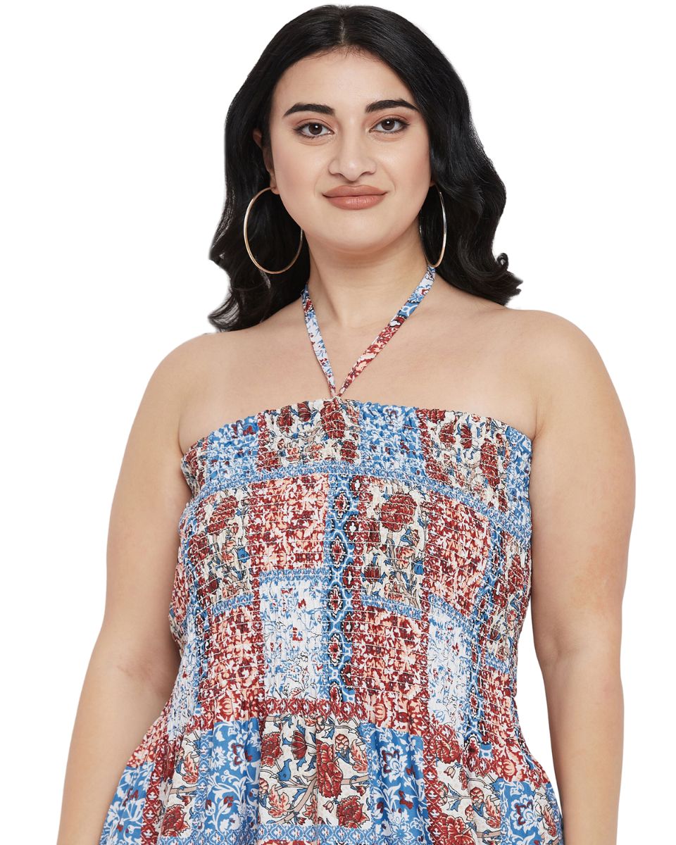 Floral Printed Multicolor Polyester Tube Dress For Women